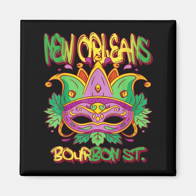 French New Orleans Mardi Gras Bourbon Street Souve Magnet (Front)