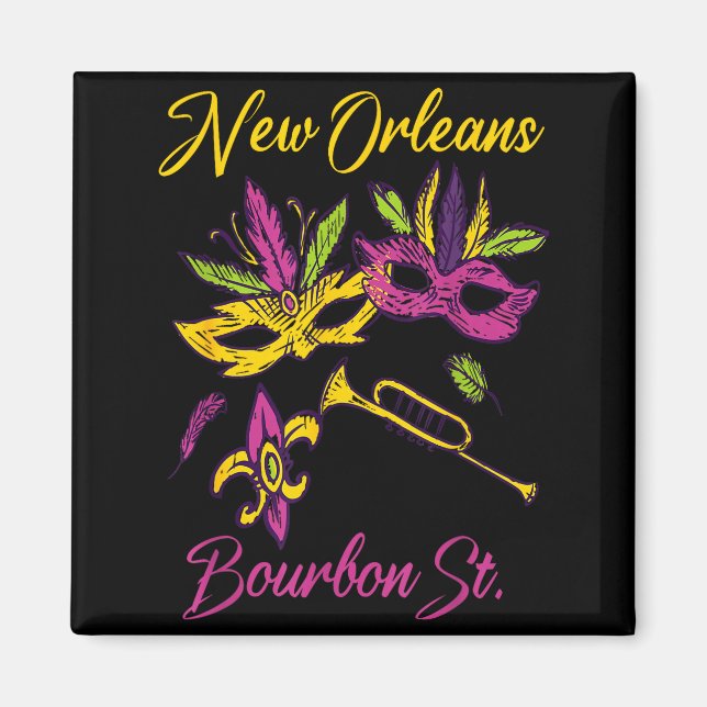 French New Orleans Mardi Gras Souvenir Bourbon Str Magnet (Front)