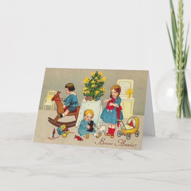 French, New Year, Bonne Annee, Children, France Holiday Card (Front)