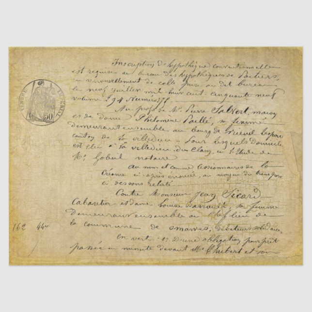 French Old Script Decoupage Gold Tissue Paper (Front)