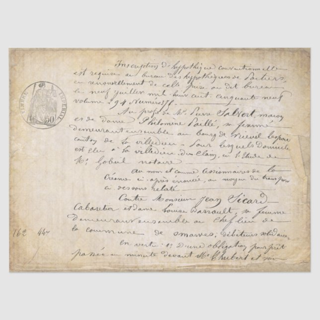 French Old Script Decoupage  Tissue Paper (Front)