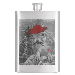 French Painter in Red Beret Squirrel Hip Flask