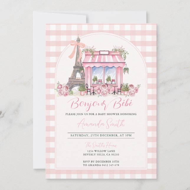 French Paris Baby Shower Bonjour Bebe  Invitation (Front)