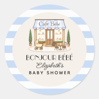 French Paris Cafe Bébé Boy Baby Shower Classic Round Sticker