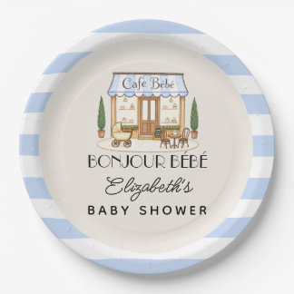 French Paris Cafe Bébé Boy Baby Shower Paper Plate