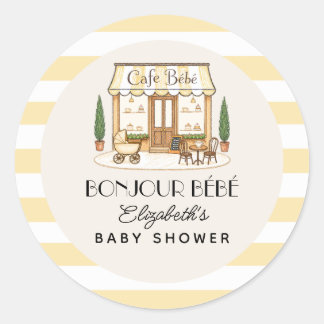 French Paris Cafe Bébé Gender Neutral Baby Shower Classic Round Sticker