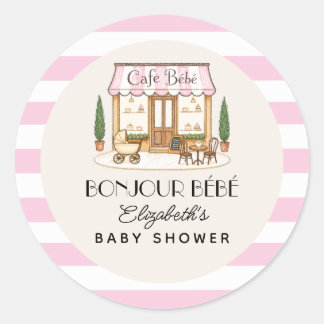 French Paris Cafe Bébé Girl Baby Shower Classic Round Sticker