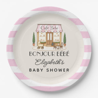 French Paris Cafe Bébé Girl Baby Shower Paper Plate