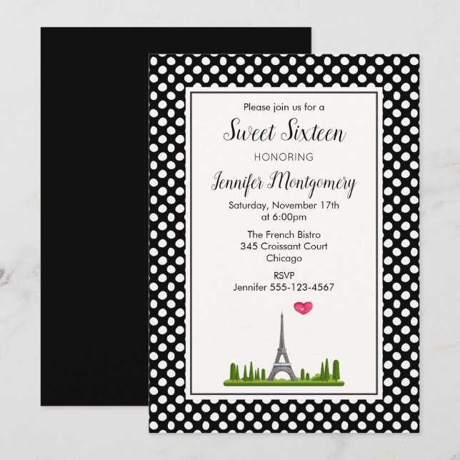 French Paris Eiffel Tower Sweet Sixteen Birthday Invitation (Front/Back)