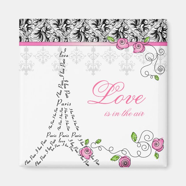 French Paris Love Magnet Pink Roses (Front)
