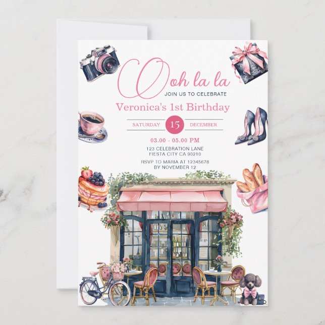 French Paris Patisserie 1st Girl Birthday Party Invitation (Front)