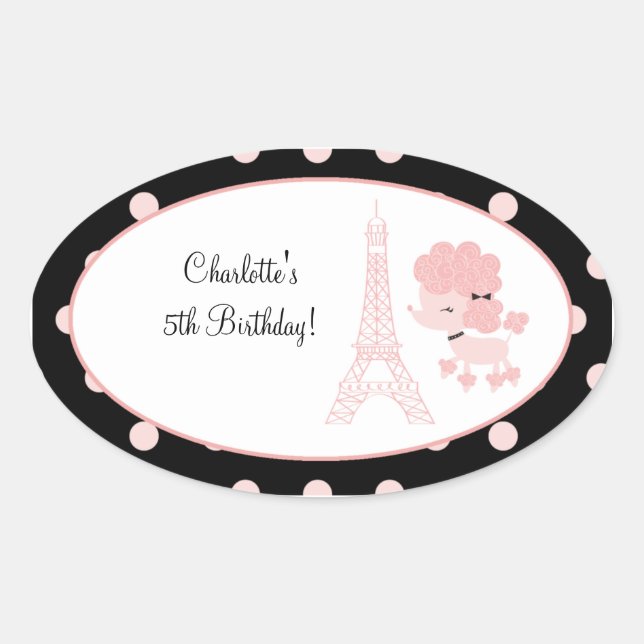 French Paris Poodle Oval Favour Sticker (Front)