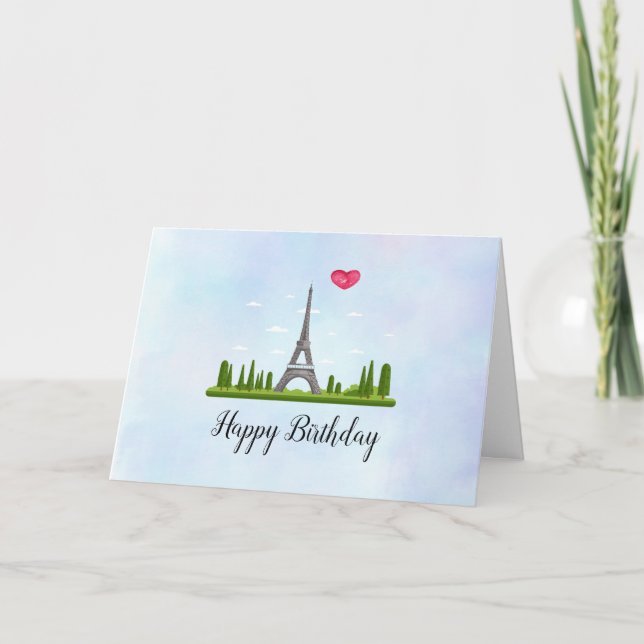 French Paris with Eiffel Tower Birthday Card (Front)