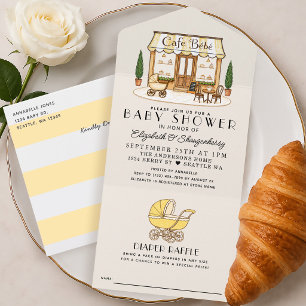 French Paris Yellow Cafe Bébé Baby Shower All In One Invitation