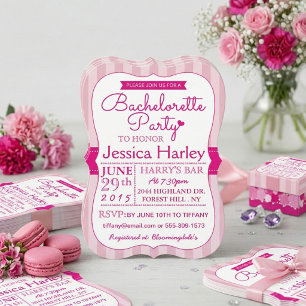 French Parisian Pink Stripes Bachelorette Party Invitation
