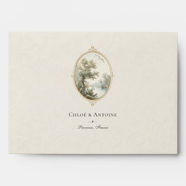 French Pastoral Ivory Wedding Envelope (Front)
