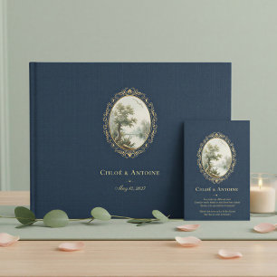 French Pastoral Navy Blue & Gold Wedding Guest Book