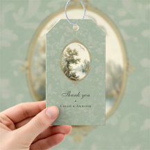 French Pastoral Sage Green Wedding Gift Tag