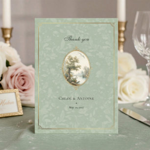 French Pastoral Sage Green Wedding Thank You Card