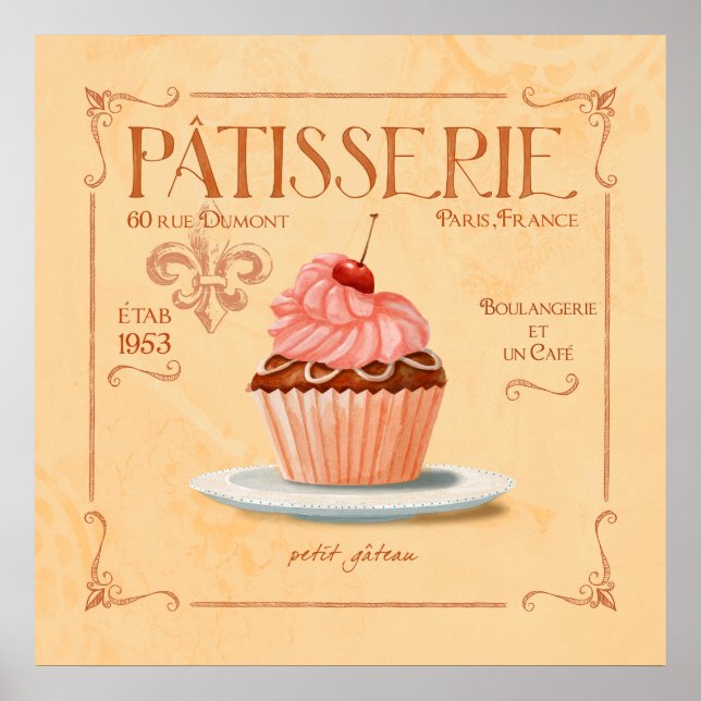 French Patisserie Cupcake art, Le petit Gateau Poster (Front)