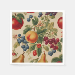French Peach, Cherries, Blueberries, Pears, Apples Napkin