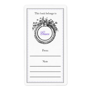French Personalised  Bookplate   Purple and Black