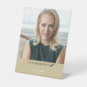 French Photo Minimalist Memorial Loved Ones Golden Pedestal Sign