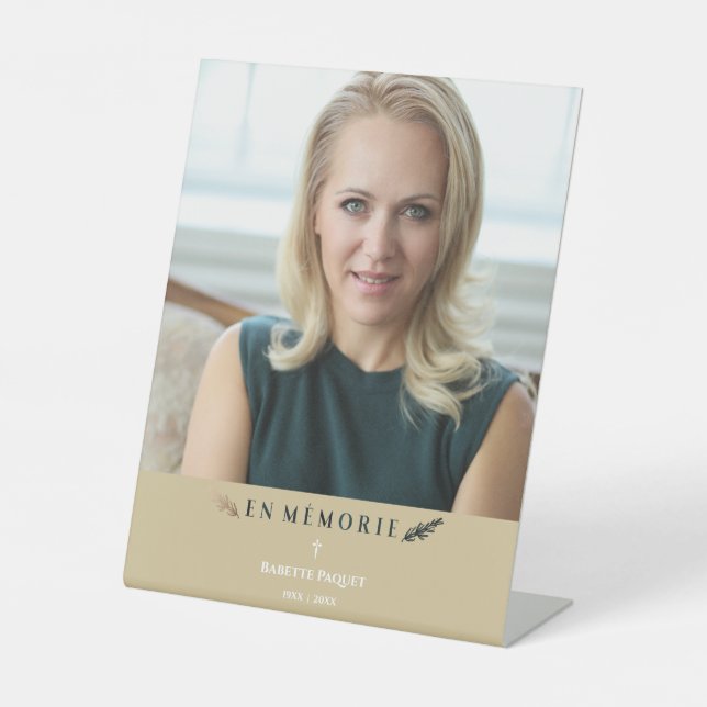 French Photo Minimalist Memorial Loved Ones Golden Pedestal Sign (Front)