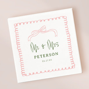 French Pink and Green Mr & Mrs Wedding Monogram Napkin