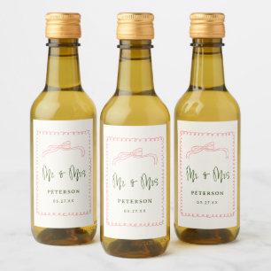 French Pink and Green Mr & Mrs Wedding Monogram Wine Label