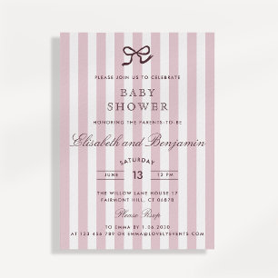 French Pink Bow & Stripes Baby Shower Invitation