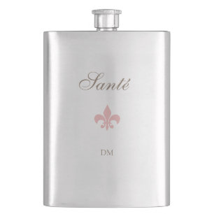 French Pink Fleur de Lis Santé Wedding Favour Hip Flask