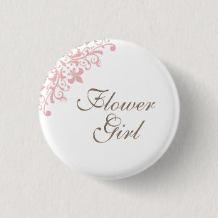 French Pink Fleur de Lis Script Flower Girl 3 Cm Round Badge
