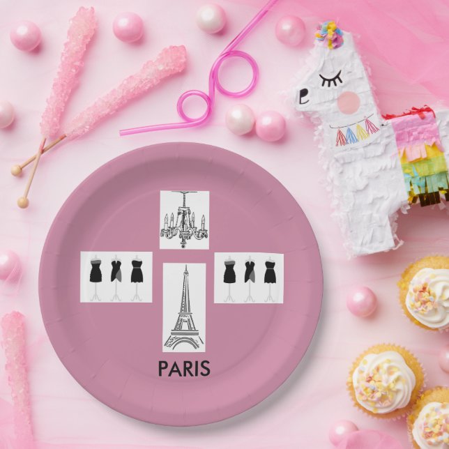 French Pink Paris Theme Party Paper Plates (Party)