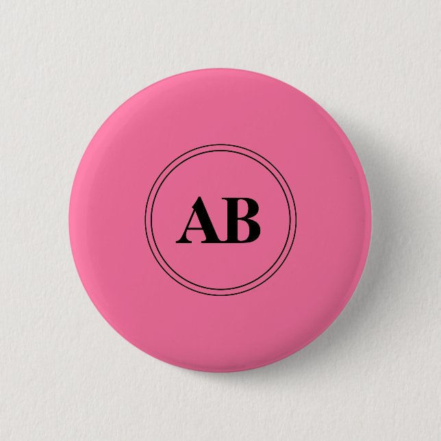 French pink solid colour with monogram 6 cm round badge (Front)