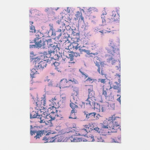 French Pink Toile Chinoiserie Rustic Rococo Style Tea Towel
