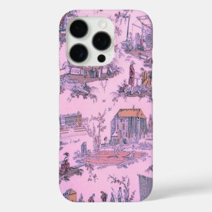 French Pink Toile de Jouy Chinoiserie Style Rustic iPhone 16 Pro Case
