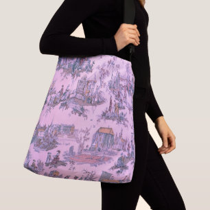French Pink Toile de Jouy Chinoiserie Style Rustic Crossbody Bag