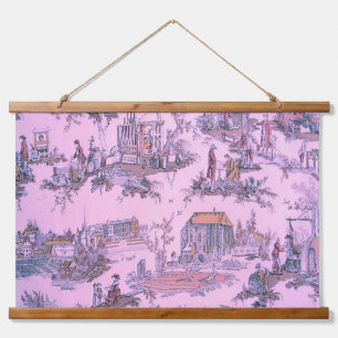 French Pink Toile de Jouy Chinoiserie Style Rustic Hanging Tapestry