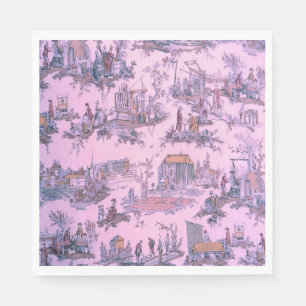 French Pink Toile de Jouy Chinoiserie Style Rustic Napkin