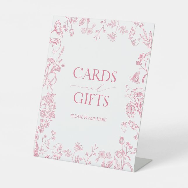 French Pink Victorian Bridal Shower Gift Pedestal Sign (Front)