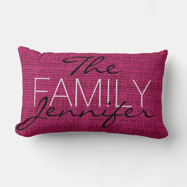 French plum Burlap Rustic Linen Monogram Lumbar Cushion (Front)