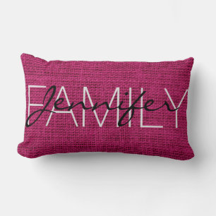 French plum Rustic Burlap Monogram Lumbar Cushion