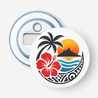 French Polynesia Badge – Tiare Flower, Palm Tree Bottle Opener