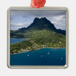French Polynesia, Bora Bora. Aerial view of Metal Tree Decoration