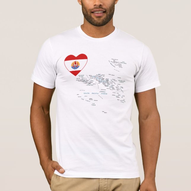 French Polynesia Flag Heart and Map T-Shirt (Front)