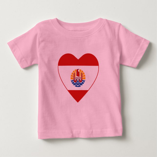 French Polynesia Flag Heart T-Shirt (Front)