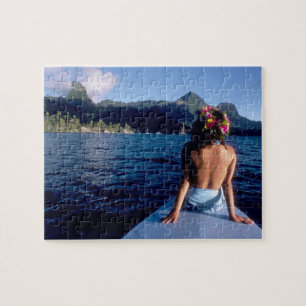 French Polynesia, Moorea. Woman enjoying view on Jigsaw Puzzle