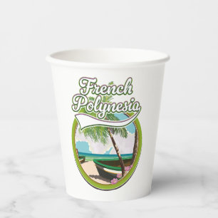 French Polynesia travel logo. Paper Cups