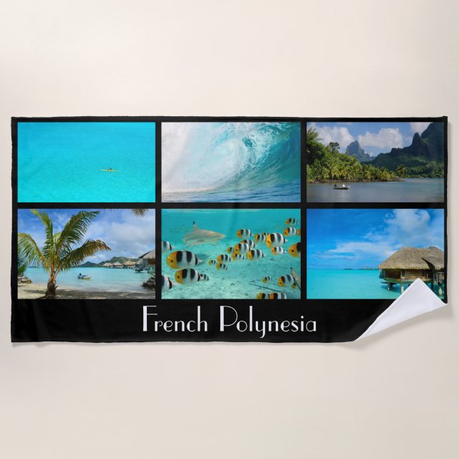 French Polynesia tropical beach postcard Beach Towel (Front)